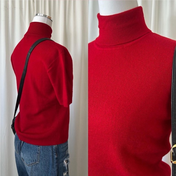Vintage 1990s Red Jones New York Wool turtleneck sweater short sleeve large. - Picture 6 of 8